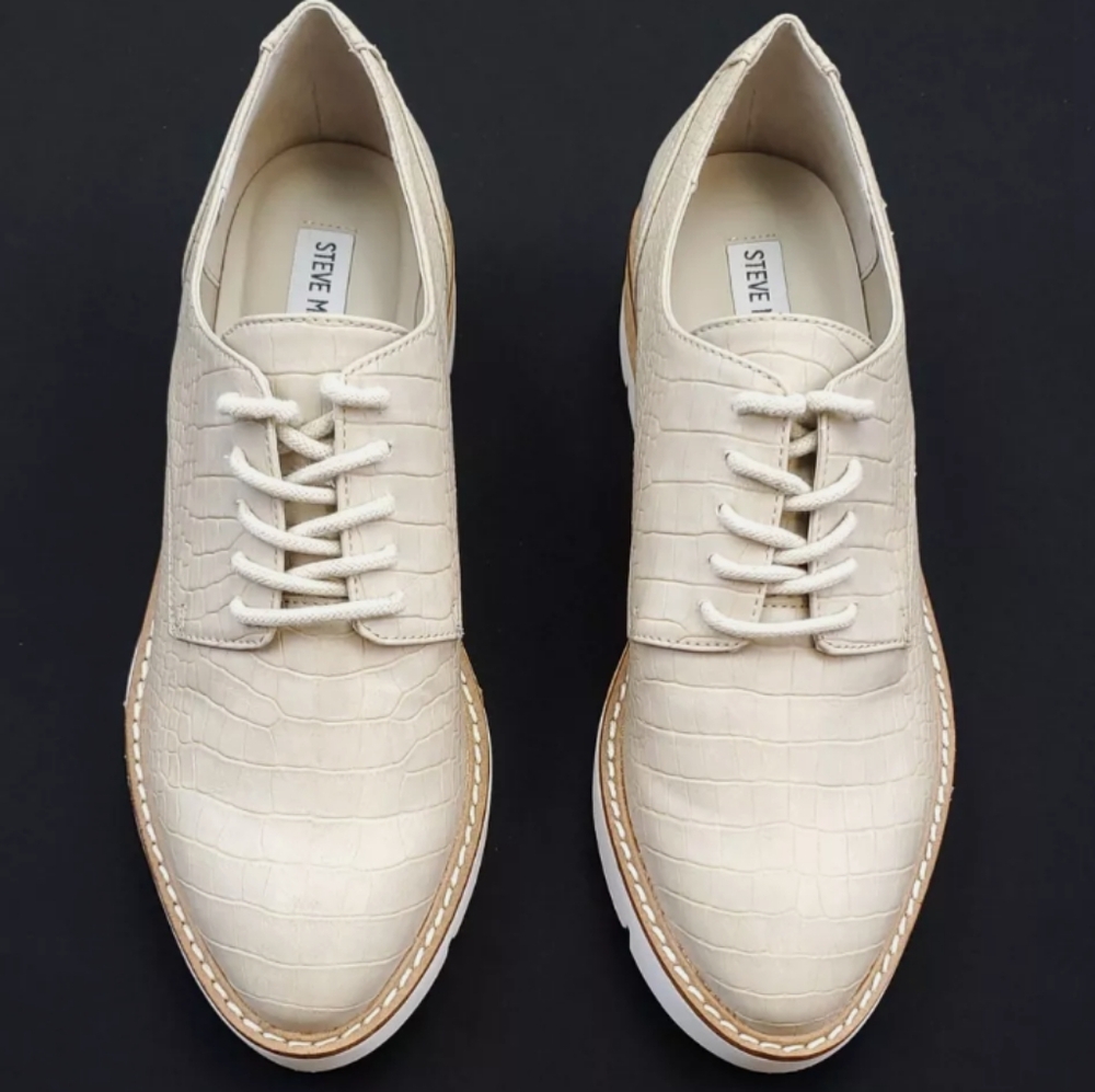 Steve Madden Women's Size 9 Wrenley Wedge Oxford Taupe Lace Up Shoes Moc Croc